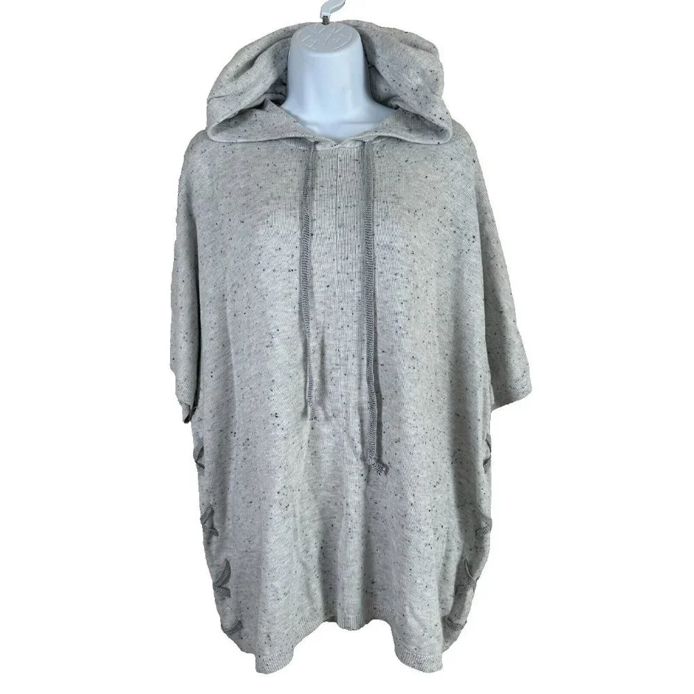 Cabi Small Womens Sweater Hooded Oversized Gray Long Dolman‎ Short Sleeve